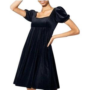 NWT Vylette Black Velvet Puff Sleeve Velvet Babydoll Dress L